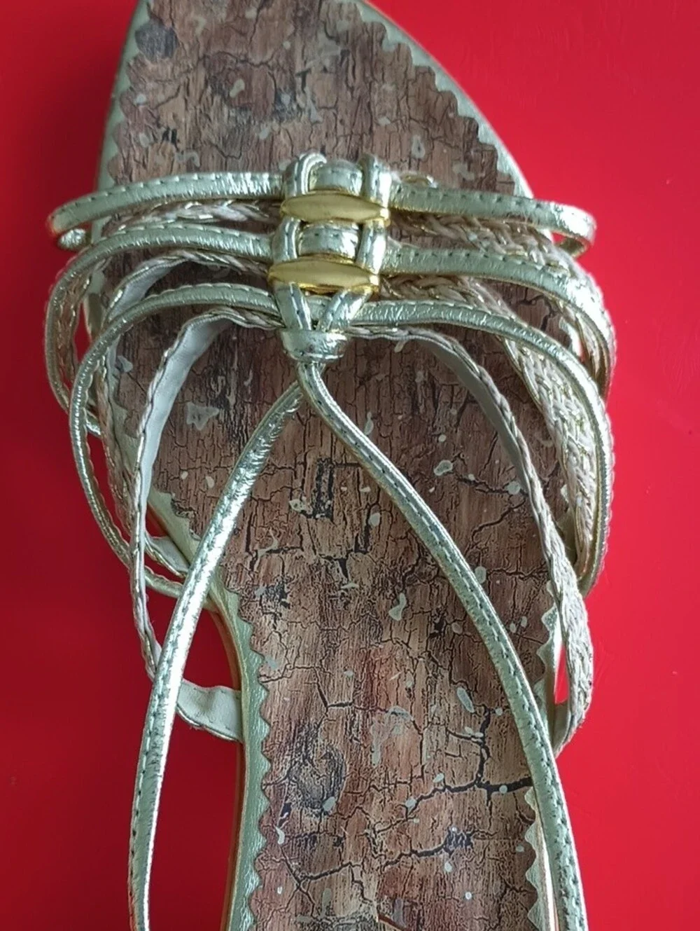 Gold Braided Strappy Slide Sandals for Women